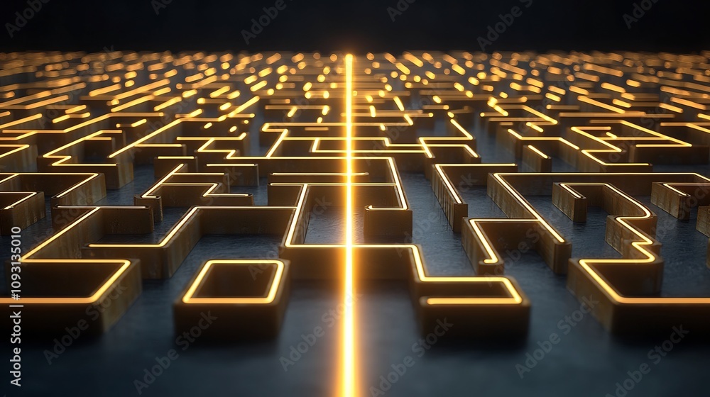 Aufkleber gleaming 3d golden maze with a bright luminous line illustrating the concept of creative ideas and s