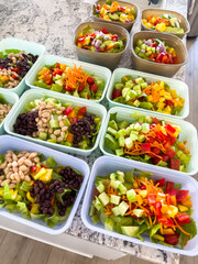 Meal Prep with Colorful Salads in Containers