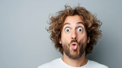 Man with a big smile on his face and a tongue sticking out. Concept of joy and playfulness