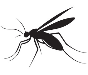 Cartoon mosquito isolated on white background, Mosquito silhouette icon
