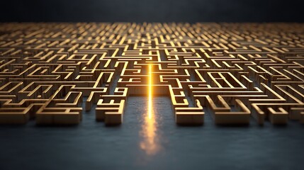 Obraz premium Captivating 3D Glowing Golden Maze Design Illuminating a Sophisticated Path of Clarity Innovation and Strategic Problem Solving in Abstract Art