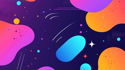 Abstract Colorful Fluid Shapes with Dots and Lines on a Dark Background