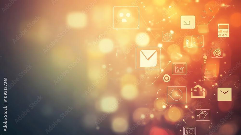 Aufkleber abstract digital network of interconnected business icons and bokeh lights