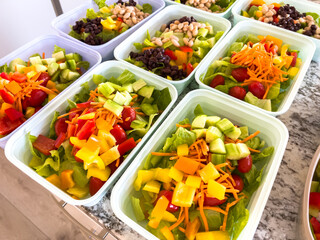 Meal Prep with Colorful Salads in Containers