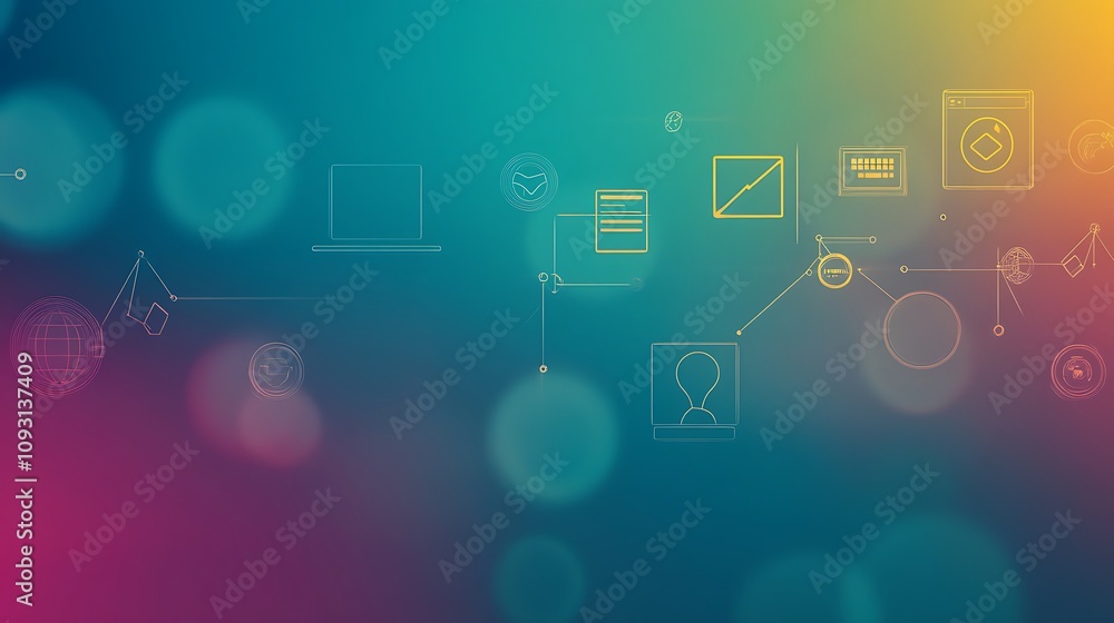 Poster abstract network of connected global technology icons and data streams