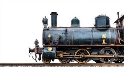 Naklejka premium Vintage Train Engine in Motion on Railway Track