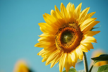 Naklejka premium Photo Sunflower Bloom Yellow Summer Sky Nature Plant