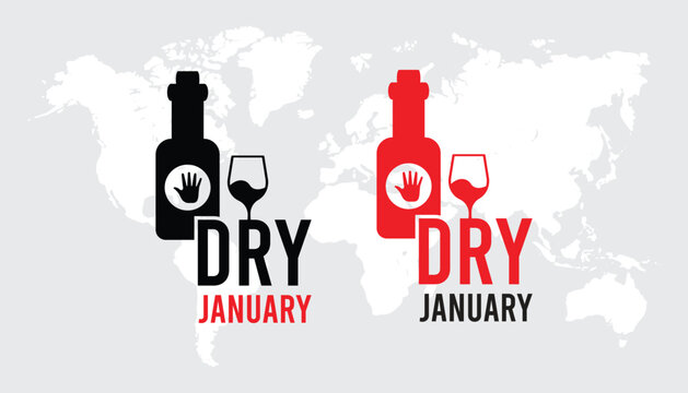 Dry January. Alcohol-free challenge for one month. Vector template for banner, greeting card, poster , T shirt  with background.