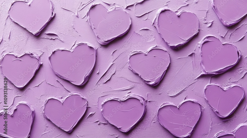 Aufkleber soft lavender heart shapes on textured background creating a romantic and playful artistic compositi