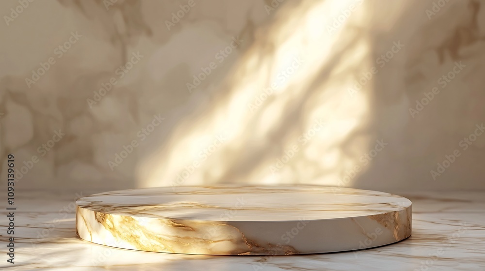 Canvas Prints elegant marble podium with soft golden lighting and textured background for premium product display