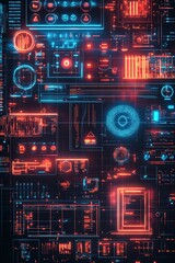Obraz premium Futuristic red and blue circuit board background