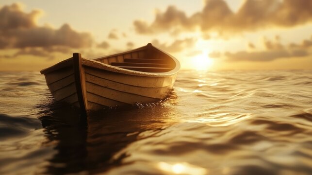 Rowing boat drifting in gentle waves serene ocean nature scene tranquil environment close-up view peaceful concept