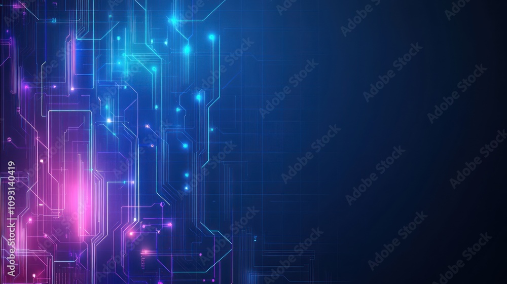 Poster abstract circuit board design with neon lights