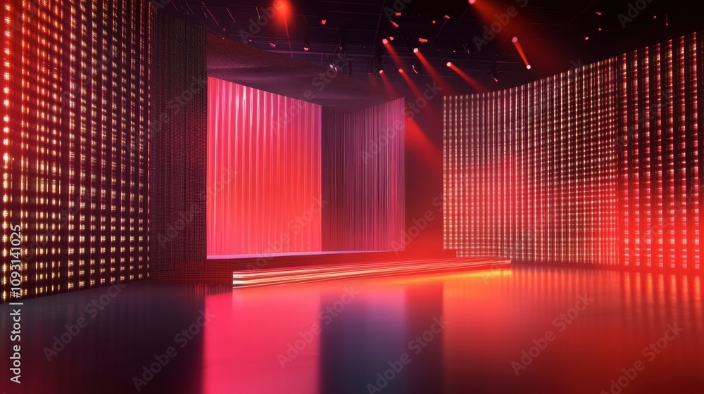 Aufkleber modern stage design with vibrant red and orange lights creating a dynamic atmosphere suitable for co