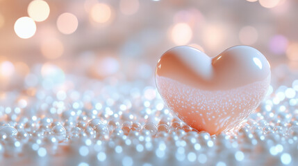 Fototapeta premium Heart Symbol Surrounded by Blurred Glass Beads in a Dreamy Setting 