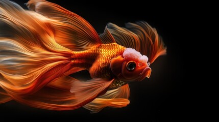 Fototapeta premium Vibrant Goldfish Swimming Gracefully Through Water with Flowing Fins and Bright Orange Colors Against a Dark Background Enhancing Its Stunning Beauty