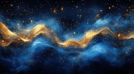 Obraz premium A vibrant cosmic scene with swirling blue and gold patterns resembling a galaxy.