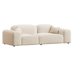 A white couch with two pillows on it