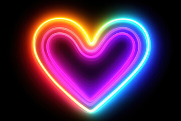 Abstract Heart with Glowing Neon Rays