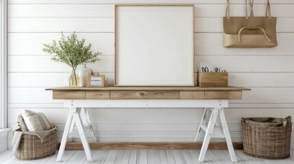 White Wooden Desk With Frame And Rustic Decor