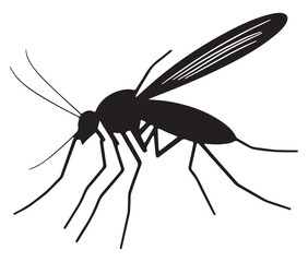 Cartoon mosquito isolated on white background, Mosquito silhouette icon