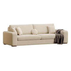 Obraz premium A large white couch with a brown and black blanket draped over it