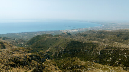Aerial view of the Gulf of Manfredonia from Saraceno Mount, located in the Gargano National Park in...