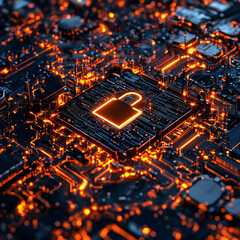 3D Render Cybersecurity Illustration - Secure Data on Circuit Board