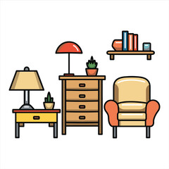 house furniture flat icon vector bundle set, Outline furniture flat icon vector set, interior room furniture flat icon