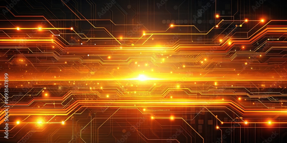 Leinwandbilder abstract digital circuitry design with glowing orange lines and points of light