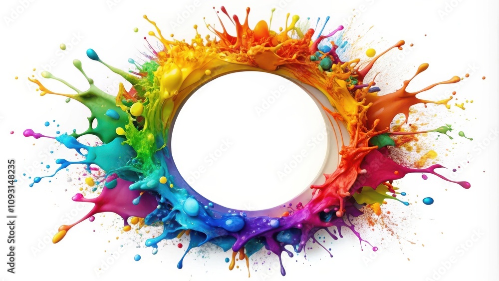 Aufkleber a vibrant splash of color forming a circular frame, a blank canvas for creative expression.