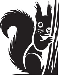 Obraz premium A squirrel peeking from behind a tree trunk silhouette vector