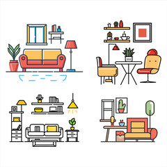 house furniture flat icon vector bundle set, Outline furniture flat icon vector set, interior room furniture flat icon