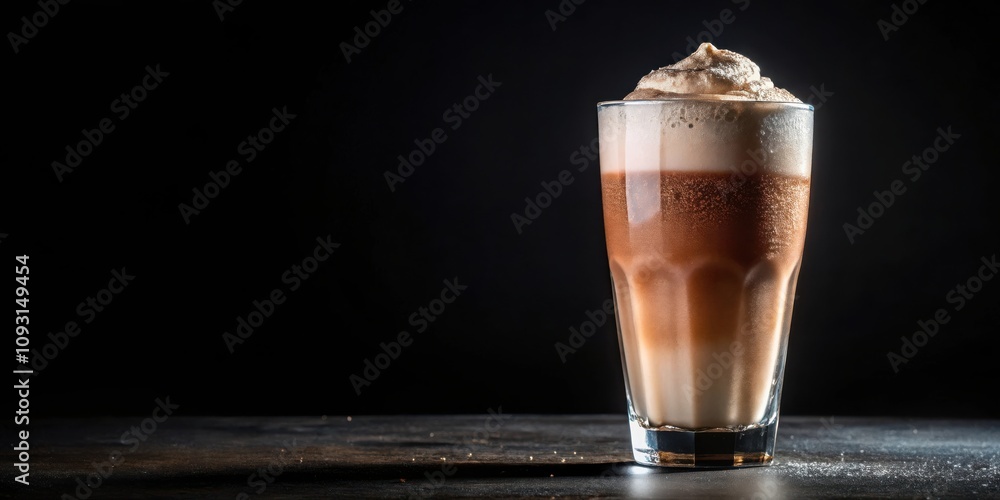 Poster a refreshing iced coffee drink with a fluffy whipped cream topping, perfectly chilled and ready to b