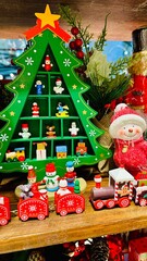 Festive Christmas  showcase with decorative toys
