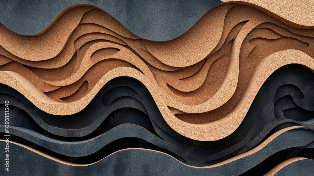 Poster abstract cork and dark waves: a layered textured design