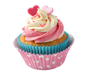 Cupcake with pink frosting isolated on transparent background