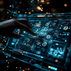 Fototapeta premium 3D Illustration - Hand Interacting with Futuristic Data Interface