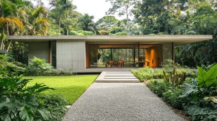 Obraz premium Modern Concrete House in Lush Tropical Garden
