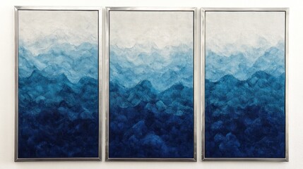 Serene Blue Mountain Landscape Triptych