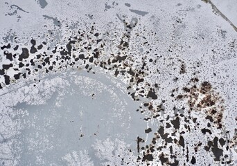 Grungy old rusty gray metal structure surface isolated on horizontal background.