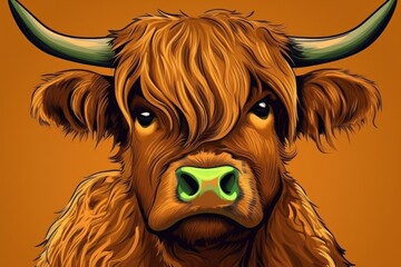 Portrait of Scottish Sweetness: The Charming Cow. AI generated image