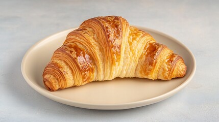 Perfectly Baked Croissant on a Cream Colored Plate with Neutral Table Styling