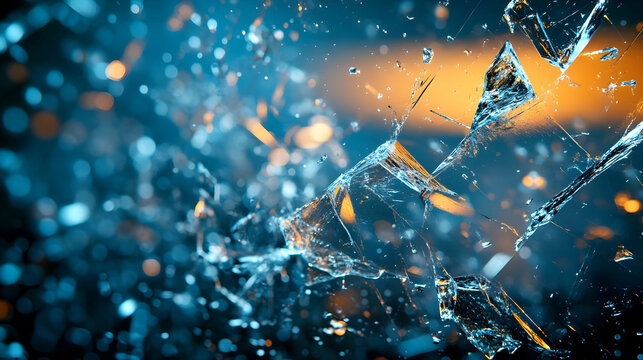Abstract Background - Shattered Ice with Blue and Orange Bokeh