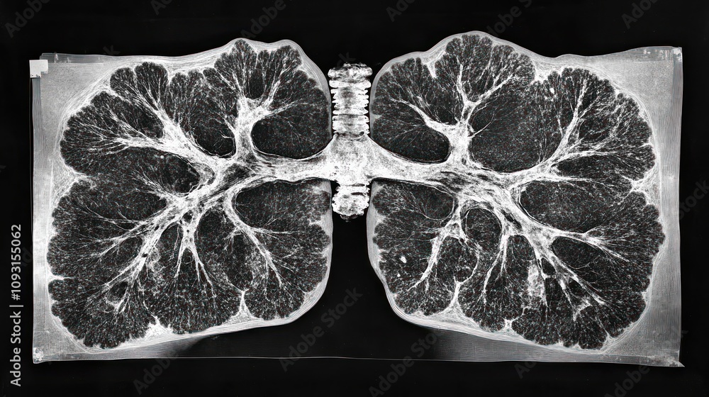 Poster high-resolution x-ray image of lungs: intricate bronchial tree structure
