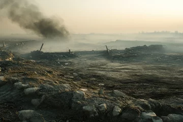Fototapete Rund Desolate Battlefield Landscape Smoke and Ruin © Prism Trail
