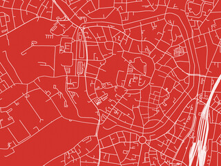 Christmas Map of Munster Zentrum, Germany in Snowy White on Festive Red Background.