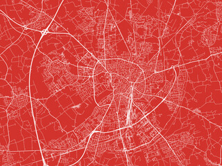 Christmas Map of Munster, Germany in Snowy White on Festive Red Background.