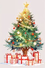 illustration of a beautifully decorated Christmas tree