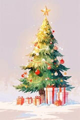 illustration of a beautifully decorated Christmas tree